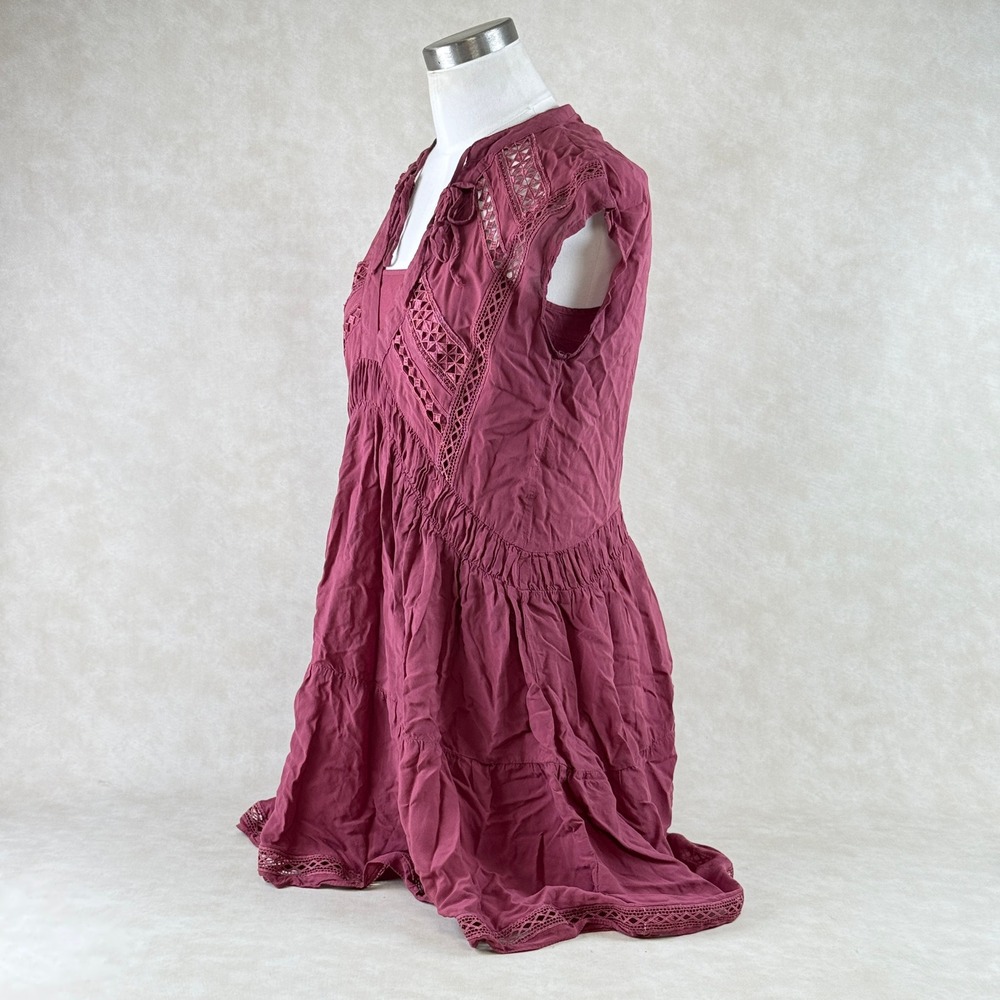 Lucky Brand Tunic Dress XS Boho Lace Burgundy Sleeveless Layered w Slip - Picture 4 of 13